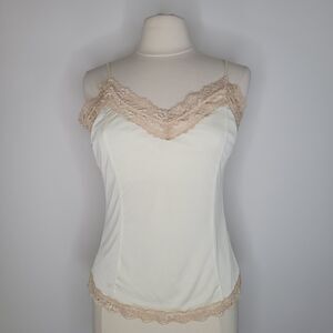 THE LIMITED Ivory Silky Cami Size L Lace Hem Shelf Bra Y2K 00s